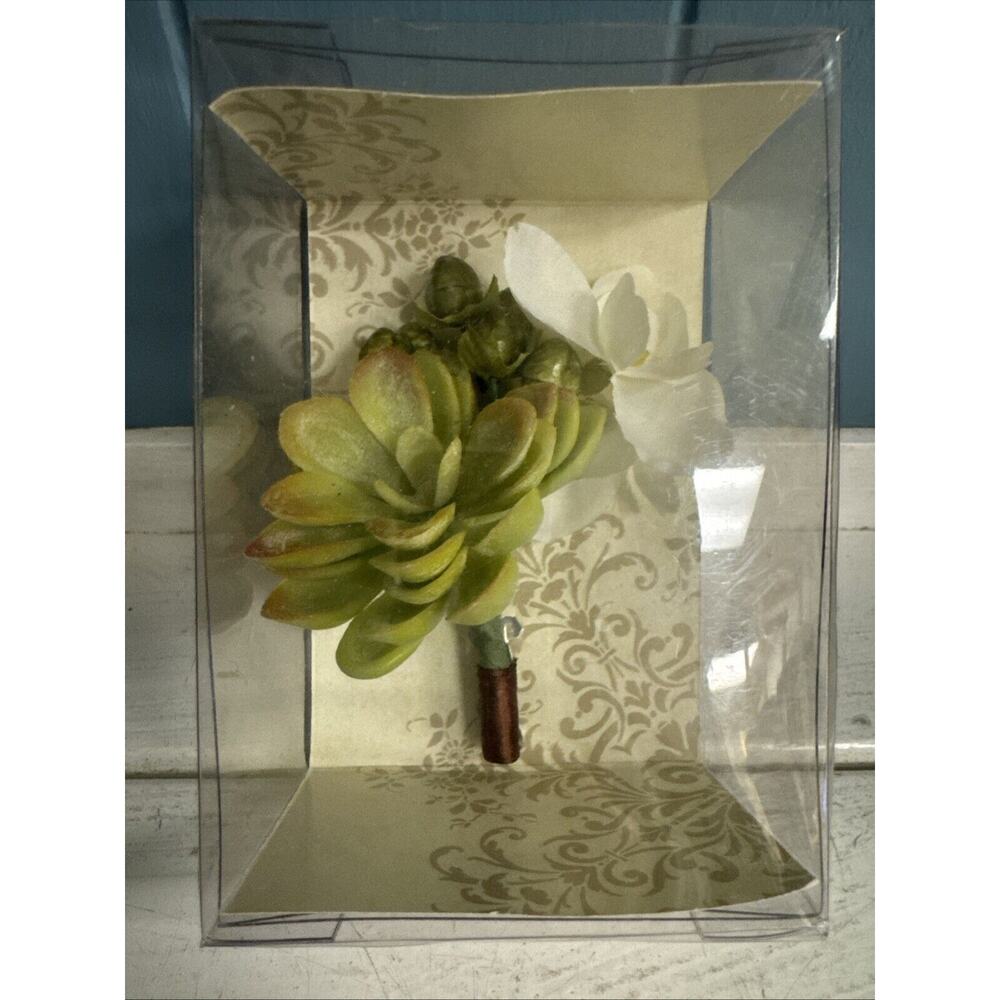 Lillian rose “Miss” Green Succulent‎ Men’s Boutonniere Rustic Wedding NIB BT600